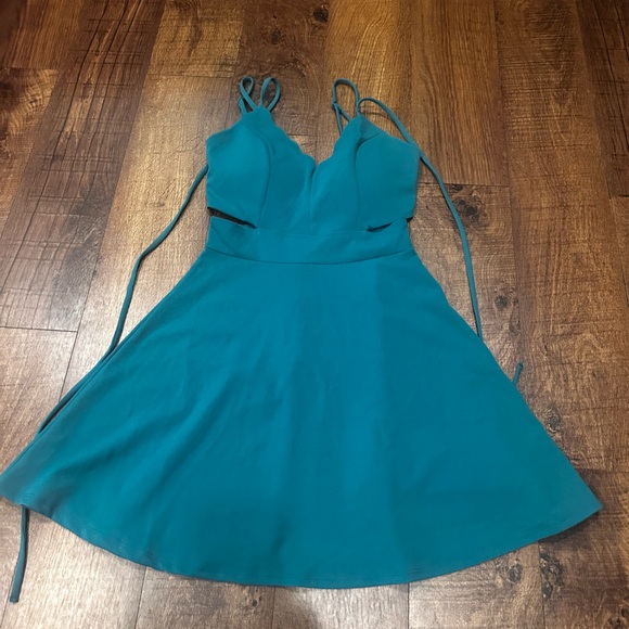 max + ash Dresses & Skirts - Blue A-Line Cocktail Dress with Plunge Neckline